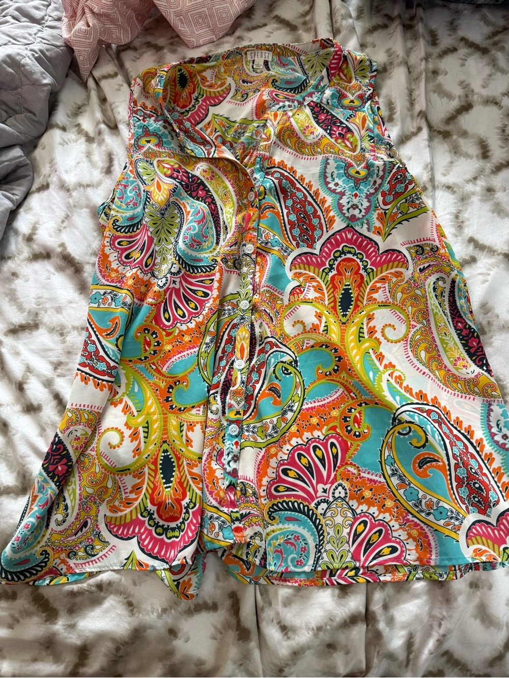 Spense Paisley Button-Front Swim Coverup in Turquoise, Orange & Pink